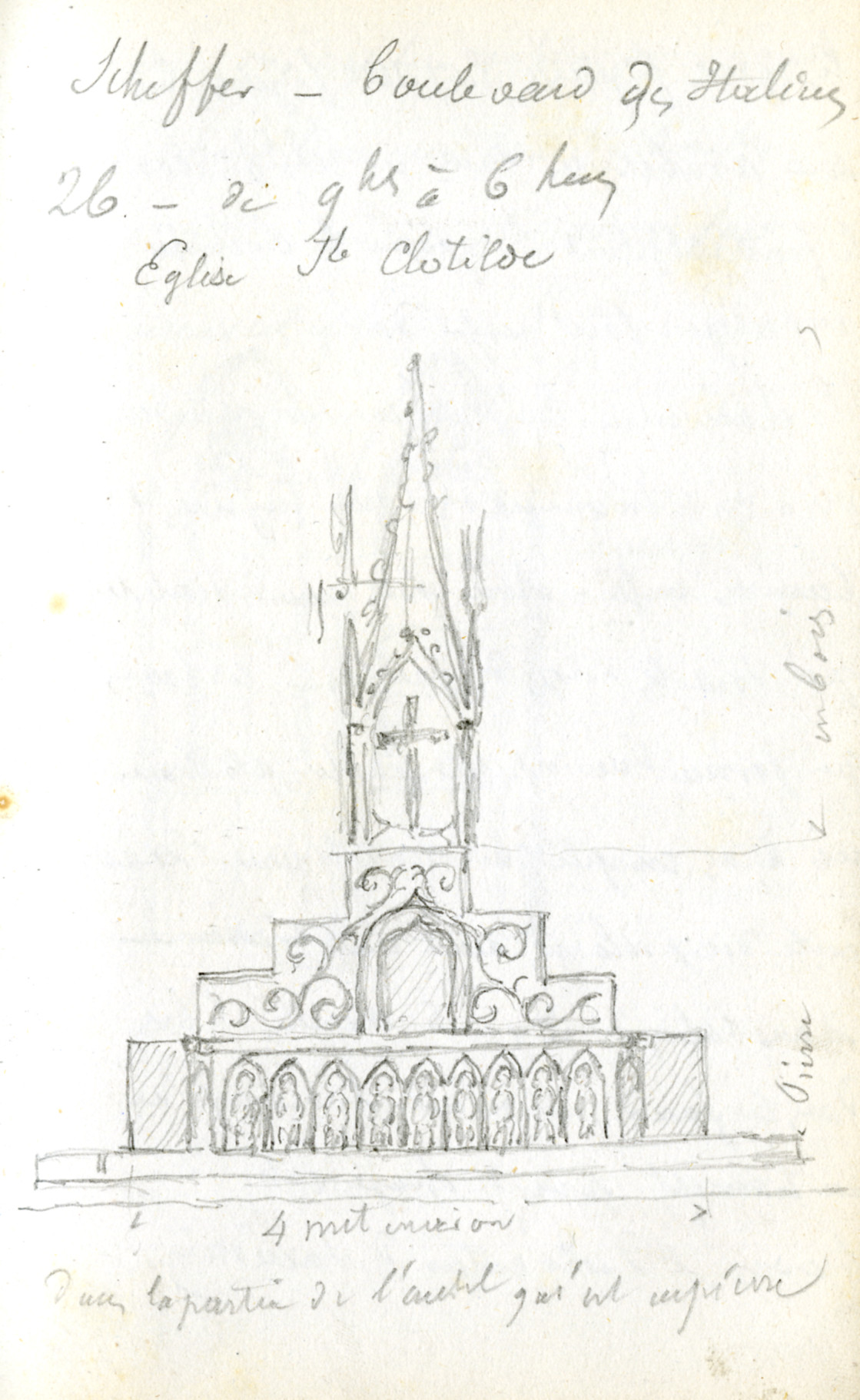 Représentation d'un village dans les carnets de Joseph Koechlin-Schlumberger :Eglise St-Clotilde