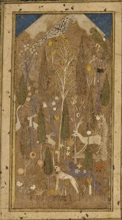 Le collage « qetâʻi », oeuvre de l’artiste turc Fakhri al-Bursavi. Le moraqqaʻ de la BNU, MS.4.322.