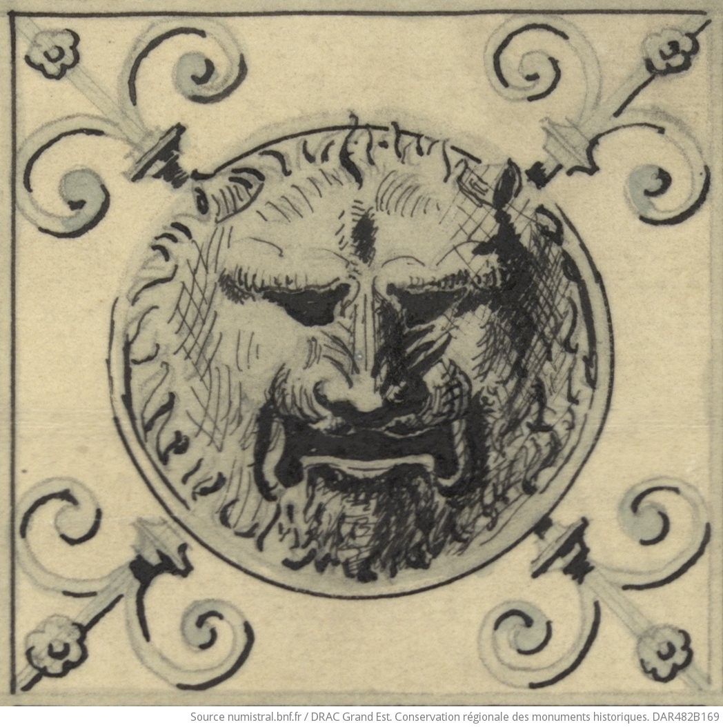  Plan d’exécution pour une porte sculptée. Détail : tête de lion. 